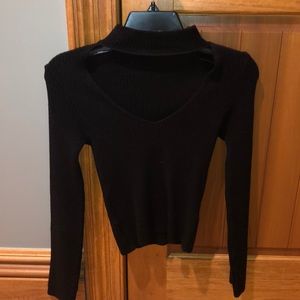 Fitted sweater with collar/cutout detail